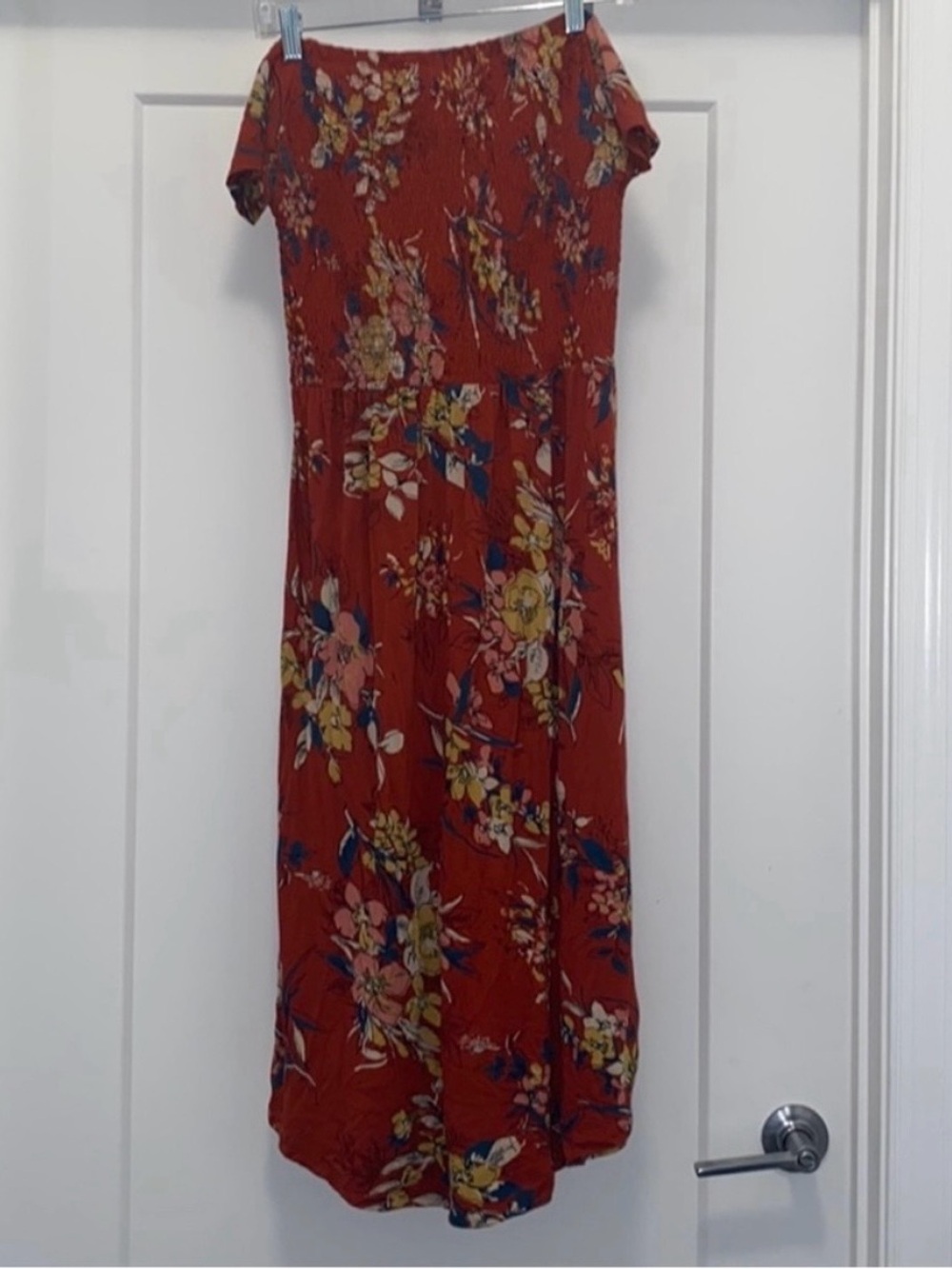 🧡💛 ABOUND Floral Orange, Yellow, and Blue Off The Shoulder Dress - Size Medium